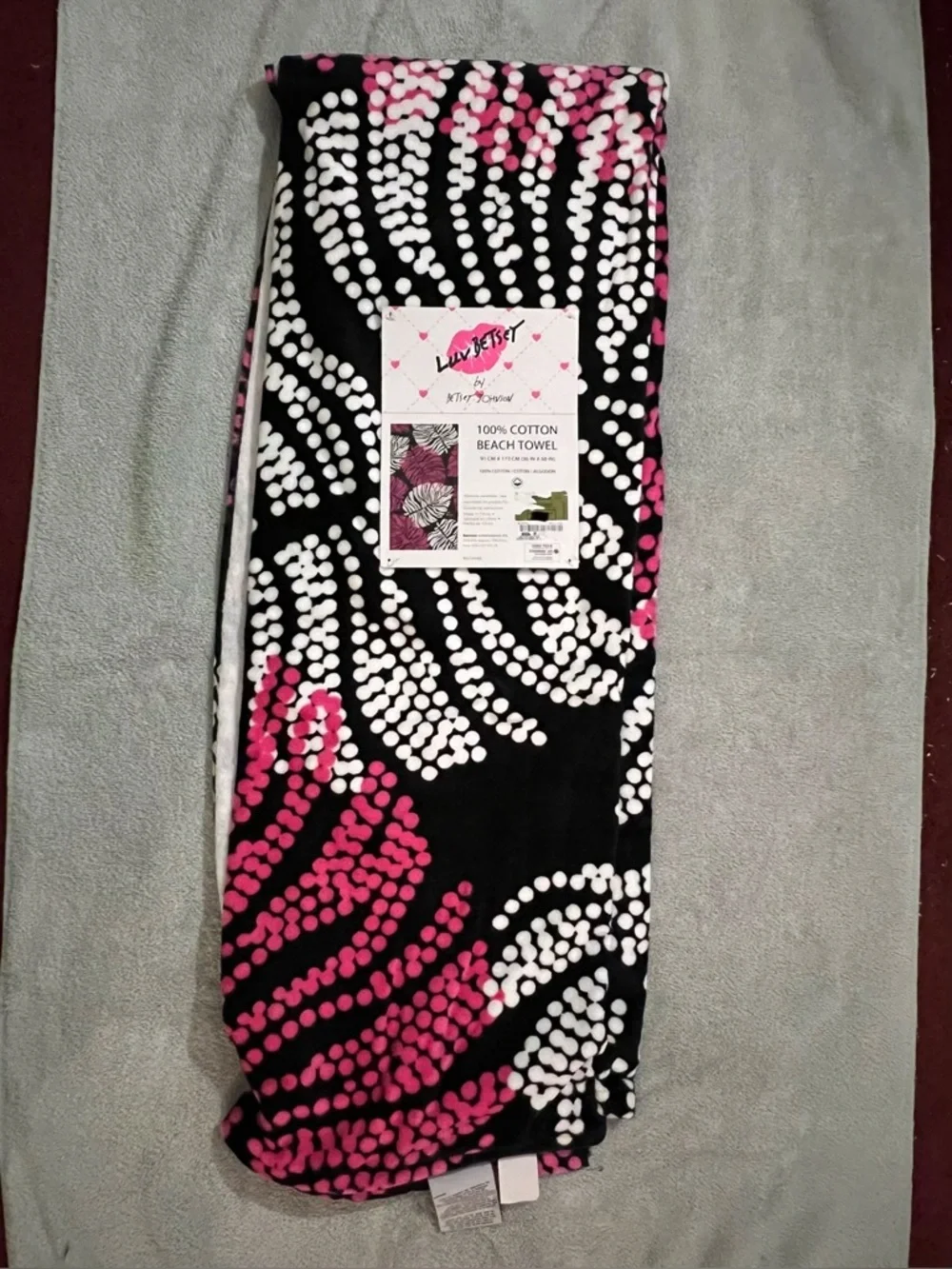 Betsey Johnson Elegant White and Pink Tropical Leaves Beach Towel